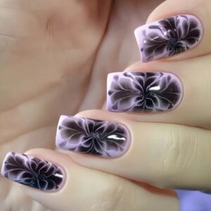 🔥3/$21 Gradient Purple Floral design Press on False nails